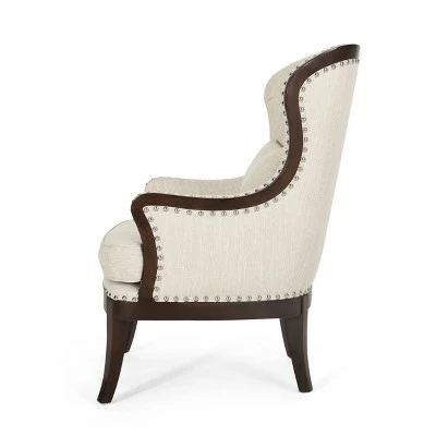 Mantua Contemporary Fabric Upholstered Accent Chair with Nailhead Trim - Christopher Knight Home Beige/dark Brown 5 Mantua Contemporary Fabric Upholstered Accent Chair with Nailhead Trim - Christopher Knight Home Beige/dark Brown - Image 3