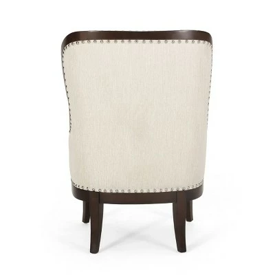 Mantua Contemporary Fabric Upholstered Accent Chair with Nailhead Trim - Christopher Knight Home Beige/dark Brown 7 Mantua Contemporary Fabric Upholstered Accent Chair with Nailhead Trim - Christopher Knight Home Beige/dark Brown - Image 5