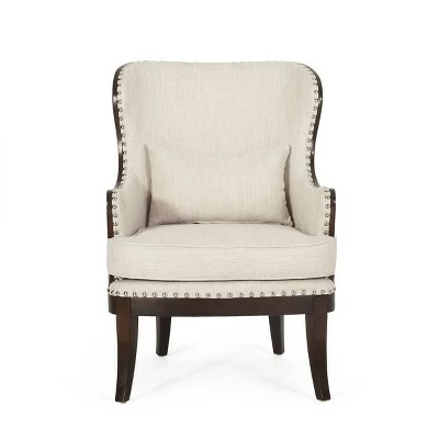 Mantua Contemporary Fabric Upholstered Accent Chair with Nailhead Trim - Christopher Knight Home Beige/dark Brown 11 Mantua Contemporary Fabric Upholstered Accent Chair with Nailhead Trim - Christopher Knight Home Beige/dark Brown - Image 9