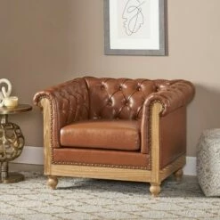Castalia Chesterfield Tufted Club Chair with Nailhead Trim Midnight - Christopher Knight Home Cognac Brown/natural