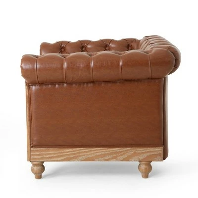 Castalia Chesterfield Tufted Club Chair with Nailhead Trim Midnight - Christopher Knight Home Cognac Brown/natural 5 Castalia Chesterfield Tufted Club Chair with Nailhead Trim Midnight - Christopher Knight Home Cognac Brown/natural - Image 3