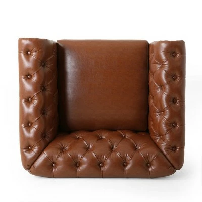 Castalia Chesterfield Tufted Club Chair with Nailhead Trim Midnight - Christopher Knight Home Cognac Brown/natural 6 Castalia Chesterfield Tufted Club Chair with Nailhead Trim Midnight - Christopher Knight Home Cognac Brown/natural - Image 4