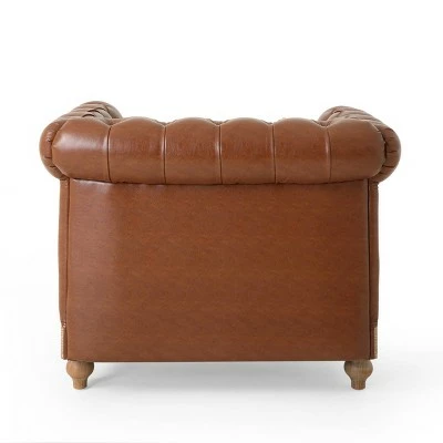 Castalia Chesterfield Tufted Club Chair with Nailhead Trim Midnight - Christopher Knight Home Cognac Brown/natural 7 Castalia Chesterfield Tufted Club Chair with Nailhead Trim Midnight - Christopher Knight Home Cognac Brown/natural - Image 5