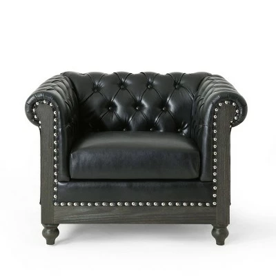 Castalia Chesterfield Tufted Club Chair with Nailhead Trim Midnight - Christopher Knight Home Cognac Brown/natural 13 Castalia Chesterfield Tufted Club Chair with Nailhead Trim Midnight - Christopher Knight Home Cognac Brown/natural - Image 11