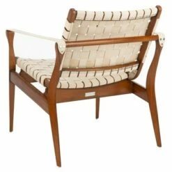 Dilan Leather Safari Chair White/Light Brown - Safavieh -Living Room Chairs store unnamed file 2679