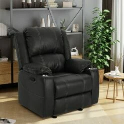 Sarina Traditional Leather Recliner with Steel Cup Holders Black - Christopher Knight Home