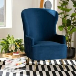 Melissa Velvet Fabric Upholstered Living Room Accent Chair Royal Blue/Gold - Baxton Studio -Living Room Chairs store unnamed file 2694