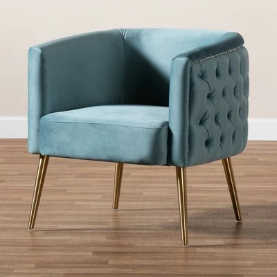 Marcelle Chair - Baxton Studio Light Blue/gold 4 Marcelle Chair - Baxton Studio Light Blue/gold - Image 2