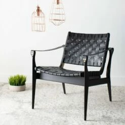 Dilan Leather Safari Chair - Safavieh Black