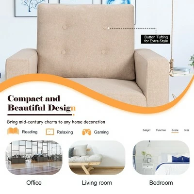 Costway Modern Tufted Accent Chair Fabric Armchair Single Sofa w/ Rubber Wood Legs Blue BeigeGrey 5 Costway Modern Tufted Accent Chair Fabric Armchair Single Sofa w/ Rubber Wood Legs Blue BeigeGrey - Image 3