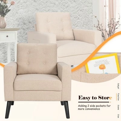 Costway Modern Tufted Accent Chair Fabric Armchair Single Sofa w/ Rubber Wood Legs Blue BeigeGrey 7 Costway Modern Tufted Accent Chair Fabric Armchair Single Sofa w/ Rubber Wood Legs Blue BeigeGrey - Image 5