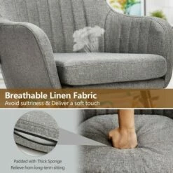 Costway Set of 2 Accent Chairs Fabric Upholstered Armchairs w/Wooden Legs Beige/Gray -Living Room Chairs store unnamed file 297