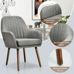 Costway Set of 2 Accent Chairs Fabric Upholstered Armchairs w/Wooden Legs Beige/Gray -Living Room Chairs store unnamed file 299