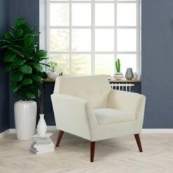HomCom Traditional Button Tufted Linen Polygon Armchair Seat