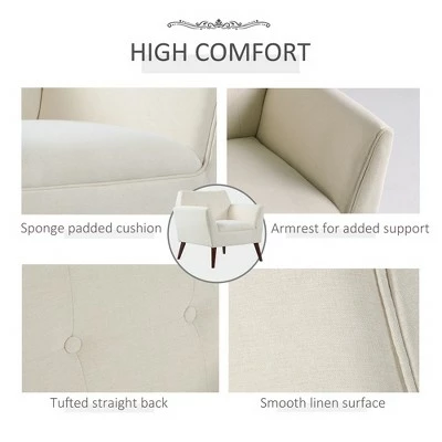 HomCom Traditional Button Tufted Linen Polygon Armchair Seat 5 HomCom Traditional Button Tufted Linen Polygon Armchair Seat - Image 3