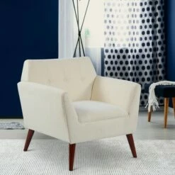 HomCom Traditional Button Tufted Linen Polygon Armchair Seat 17 HomCom Traditional Button Tufted Linen Polygon Armchair Seat -Living Room Chairs store unnamed file 3073
