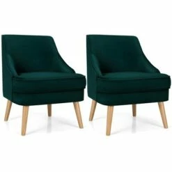 Costway Set of 2 Accent Chairs Velvet Single Sofa Chair w/Rubber Wood Legs PinkGreenGrey 23 Costway Set of 2 Accent Chairs Velvet Single Sofa Chair w/Rubber Wood Legs PinkGreenGrey -Living Room Chairs store unnamed file 3182