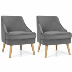 Costway Set of 2 Accent Chairs Velvet Single Sofa Chair w/Rubber Wood Legs PinkGreenGrey 24 Costway Set of 2 Accent Chairs Velvet Single Sofa Chair w/Rubber Wood Legs PinkGreenGrey -Living Room Chairs store unnamed file 3183