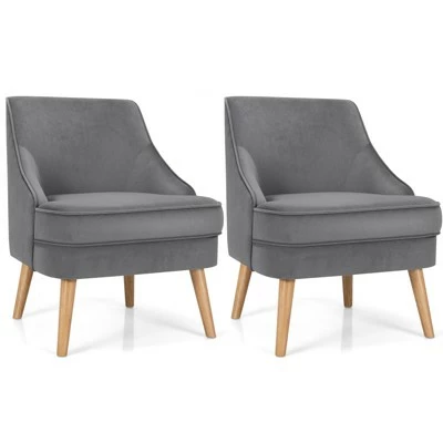Costway Set of 2 Accent Chairs Velvet Single Sofa Chair w/Rubber Wood Legs PinkGreenGrey 13 Costway Set of 2 Accent Chairs Velvet Single Sofa Chair w/Rubber Wood Legs PinkGreenGrey - Image 11