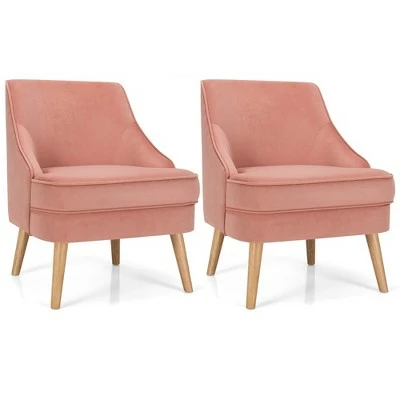 Costway Set of 2 Accent Chairs Velvet Single Sofa Chair w/Rubber Wood Legs PinkGreenGrey 14 Costway Set of 2 Accent Chairs Velvet Single Sofa Chair w/Rubber Wood Legs PinkGreenGrey - Image 12
