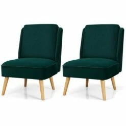 Costway 2PCS Velvet Accent Chair Single Sofa Chair Leisure Chair with Wood Frame -Living Room Chairs store unnamed file 3255