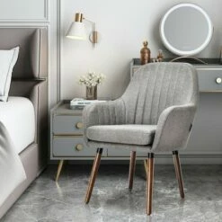 Costway Set of 4 Accent Chairs Fabric Upholstered Armchairs w/Wooden Legs Beige/Gray -Living Room Chairs store unnamed file 3389