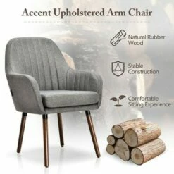 Costway Set of 4 Accent Chairs Fabric Upholstered Armchairs w/Wooden Legs Beige/Gray -Living Room Chairs store unnamed file 3394