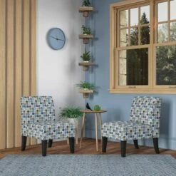 Set of 2 Rousse Upholstered Armless Chairs - Handy Living Blue Starlight
