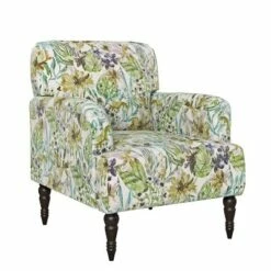 Everlee Armchair with Espresso Legs - Handy Living Coral Paisley
