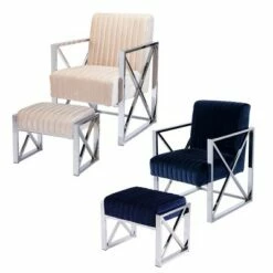 Echidna Velveteen Accent Chair Champagne/Chrome - Aiden Lane -Living Room Chairs store unnamed file 3587