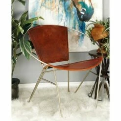 Olivia & May Metal and Leather Chair Gold - Olivia & May -Living Room Chairs store unnamed file 3689