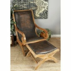 Olivia & May Set of 2 Traditional Leather Accent Chairs Dark Brown - Olivia & May