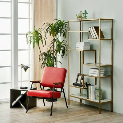 Denver Armchair with Metal Leg and Wood Armrest Red/Black Finish - Teamson Home 5 Denver Armchair with Metal Leg and Wood Armrest Red/Black Finish - Teamson Home - Image 3