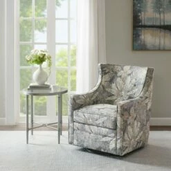 Madison Park Aaron Curve Back Swivel Glider Chair Blue