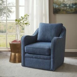 Madison Park Mitchell Slub Weave Wide Seat Swivel Armchair Navy