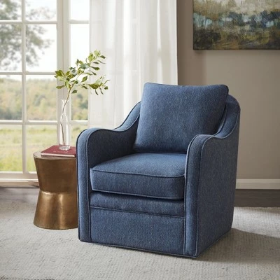 Madison Park Mitchell Slub Weave Wide Seat Swivel Armchair Navy 3 Madison Park Mitchell Slub Weave Wide Seat Swivel Armchair Navy