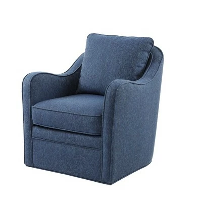 Madison Park Mitchell Slub Weave Wide Seat Swivel Armchair Navy 4 Madison Park Mitchell Slub Weave Wide Seat Swivel Armchair Navy - Image 2