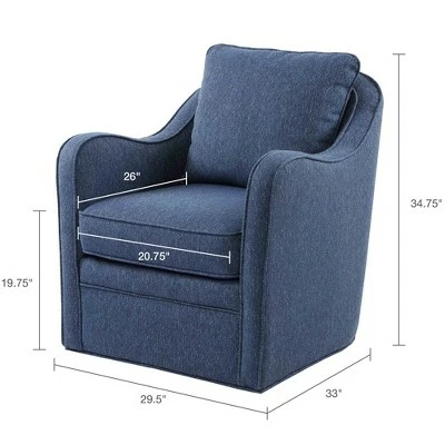 Madison Park Mitchell Slub Weave Wide Seat Swivel Armchair Navy 9 Madison Park Mitchell Slub Weave Wide Seat Swivel Armchair Navy - Image 7