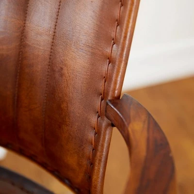 Olivia & May Vintage Cow Hide Leather and Iron Accent Chair Brown - Olivia & May 3 Olivia & May Vintage Cow Hide Leather and Iron Accent Chair Brown - Olivia & May