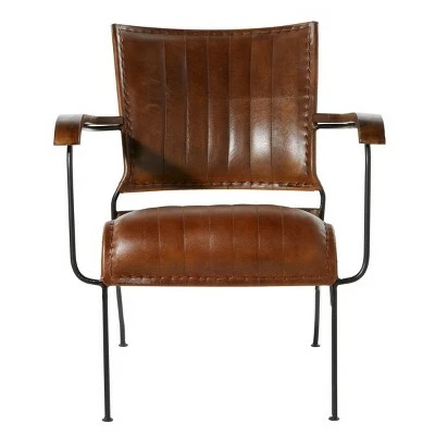 Olivia & May Vintage Cow Hide Leather and Iron Accent Chair Brown - Olivia & May 6 Olivia & May Vintage Cow Hide Leather and Iron Accent Chair Brown - Olivia & May - Image 4