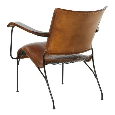 Olivia & May Vintage Cow Hide Leather and Iron Accent Chair Brown - Olivia & May 7 Olivia & May Vintage Cow Hide Leather and Iron Accent Chair Brown - Olivia & May - Image 5
