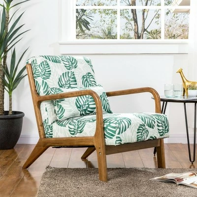 Accent Armchair with Walnut Ruberwood Frame Green/Fabric Pattern - Glitzhome 3 Accent Armchair with Walnut Ruberwood Frame Green/Fabric Pattern - Glitzhome