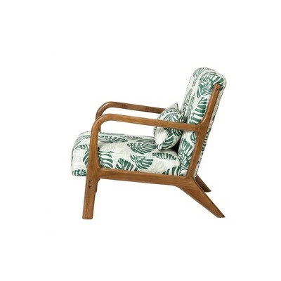 Accent Armchair with Walnut Ruberwood Frame Green/Fabric Pattern - Glitzhome 5 Accent Armchair with Walnut Ruberwood Frame Green/Fabric Pattern - Glitzhome - Image 3