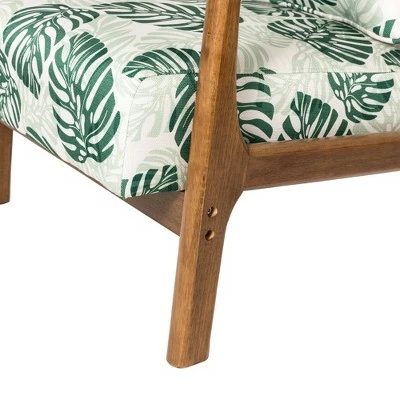Accent Armchair with Walnut Ruberwood Frame Green/Fabric Pattern - Glitzhome 6 Accent Armchair with Walnut Ruberwood Frame Green/Fabric Pattern - Glitzhome - Image 4