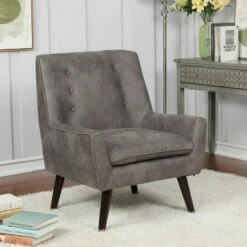 Center Button Tufted Accent Chair Light Gray - HOMES: Inside + Out