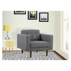 Element Mid-Century Modern Chair in Dark Gray Linen and Walnut Legs - Armen Living