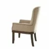 Wooden Armchair with Wing Back and Nailhead Trims Beige/Brown - Benzara -Living Room Chairs store unnamed file 4400