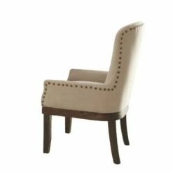 Wooden Armchair with Wing Back and Nailhead Trims Beige/Brown - Benzara