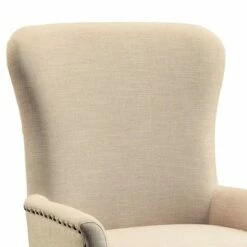 Wooden Armchair with Wing Back and Nailhead Trims Beige/Brown - Benzara -Living Room Chairs store unnamed file 4402