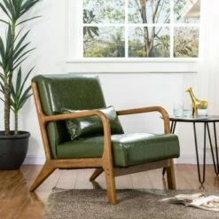 Accent Armchair with Walnut Ruberwood Frame Green - Glitzhome